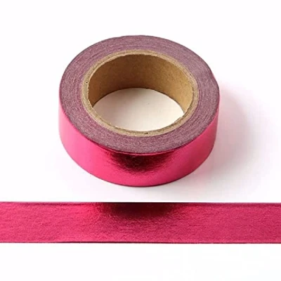 Bild av Syntego Solid Foil Washi tejp dekorativ självhäftande maskeringstejp 15 mm x 10 meter (varmrosa)