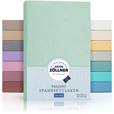 Bild av Julius Zöllner Jersey spännlakan för bebis och barnsäng, 100% jerseybomull, OEKO TEX standard 100 certifierad, storlek: 60 x 120 cm/70 140 cm, 1 pack, salvia