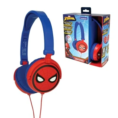 Bild av Lexibook Marvel Spiderman Stereohörlurar, barnsäkra, vikbara och justerbara, röd/blå, HP010SP