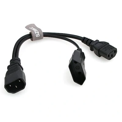 Bild av SZRMCC C14 till C13 + Europa EU 2 stift hona Y Splliter Strömsladd IEC hane och CEE7/16 stifts uttag adapter förlängningskabel för UPS PDU monitor