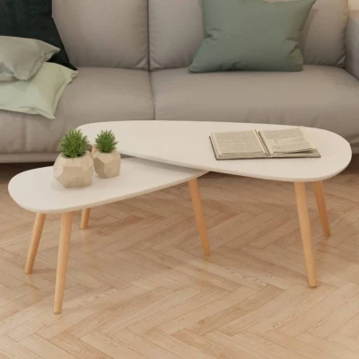 Bild av vidaXL 2x Massiv Furu Soffbord TV Bord Vardagsrumsbord Sidobord Hartsbord Träbord Lågbord Kaffebord för Vardagsrummet Vit