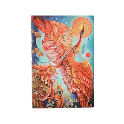 Bild av Firebird (Birds of Happiness) Mini 12 month Horizontal Softcover Flexi Dayplanner 2025 (Elastic Band Closure): tydzień na dwóch stronach, zamykany gumkę, papier 100 gsm