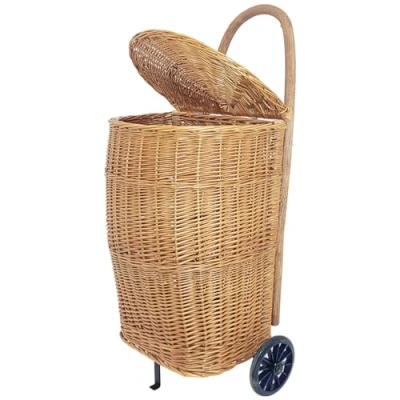 Bild av WEECO shoppingvagn med lock, transportkorg hjul, marknadsvagn, träkorg, av vide, stor, vagn för kaminved, 90 x 30 40 cm