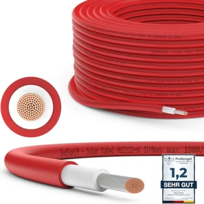 Bild av RedStar24 Premium solkabel 4 mm² röd 5 m TÜV certifierad UV beständig, flexibel, solcellskabel, PV kabel, solanslutningskabel för solpanel, växelriktare och laddningsregulator hållbar