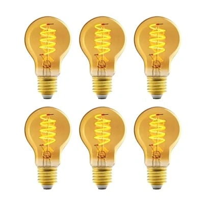 Bild av Amazon Basics Vintage LED lampa, E27, gammal stil, retrobärnstensglas, A60, 4 W (motsvarar 25 W), 1800 K, supervarmt ljus, 6 stycken