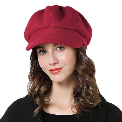 Bild av Superora dambasker, beret, newsboy keps, fransk basker, ull, klassiska höst vår och vintermössor, Röd, en storlek