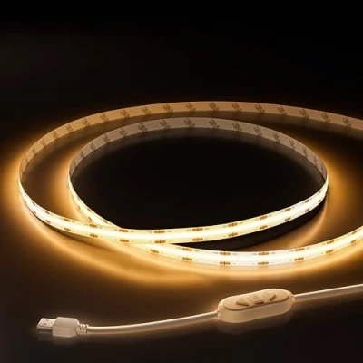 Bild av OULARA USB COB LED remsa 5 V varm vit 2 700 K, m, dimbara 640 lysdioder, remsor, ljus, flexibla remsor med minnesfunktion för TV bakgrundsbelysning, sovrum, spegel