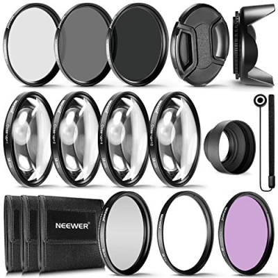 Bild av NEEWER 58 mm ND filterset ND/CPL (polfilter)/UV/FLD/närfilter objektivtillbehör ND2 ND4 ND8 gråfilterset (+1/+2/+4/+10) tulpanskydd, vikbar gummiskydd, linsskydd, filterbyte