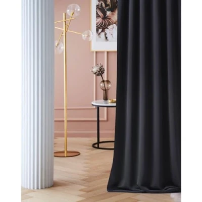 Bild av ROOM99 Gardin med öljetter, laurel, 140 x 280 cm, bredd höjd, mörkläggning, ogenomskinlig skjutgardin, gardin, vardagsrum, sovrum, svart