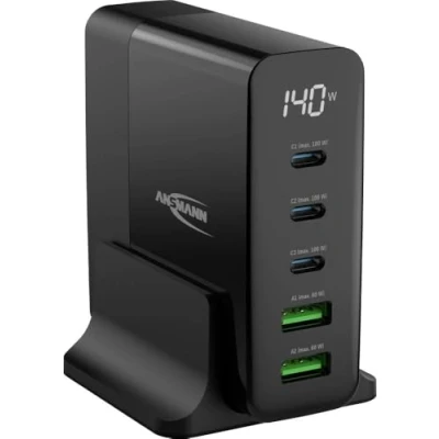Bild av ANSMANN USB laddare med 5 portar upp till 140 W/strömleverans och quick Charge 3.0 intelligent laddningskontroll/perfekt för smartphone, surfplatta, bordsfläkt, LED enheter etc.
