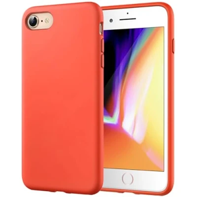 Bild av JETech Silikonskal för iPhone SE 3/2 (2022/2020 modell), 8 och 7 4,7 Tums, Silkesmjuk Beröringsskydd med Hela Kroppen, Stötsäkert Skal Mikrofiberfoder (Orange röd)