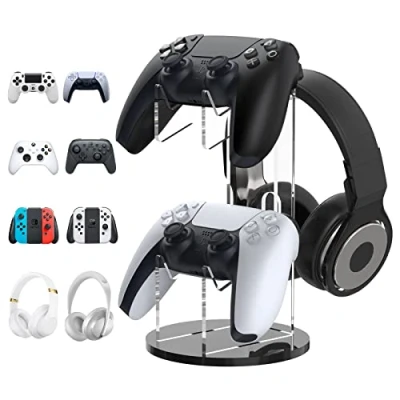 Bild av MoKo Universal Stand for Gamepad and Headphone Stand, 2 in 1 Game Controller Holder Storage Organizer ps5, ps4, Xbox One, Series, Gaming Accessories, Black &amp; Clear