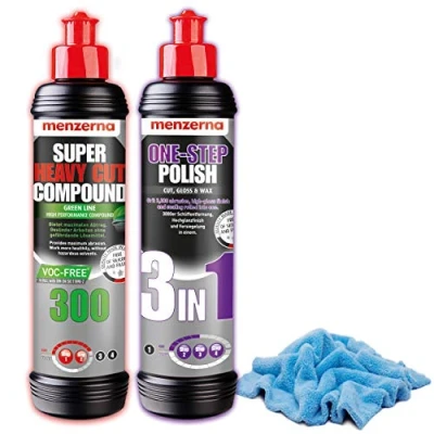 Bild av detailmate Nybörjarset för polering: Menzerna Medium Cut Politur One Step Polish 3 in 1 + Autopolitur Super Heavy Compound 300, 250 ml universell mikrofiberduk polerduk