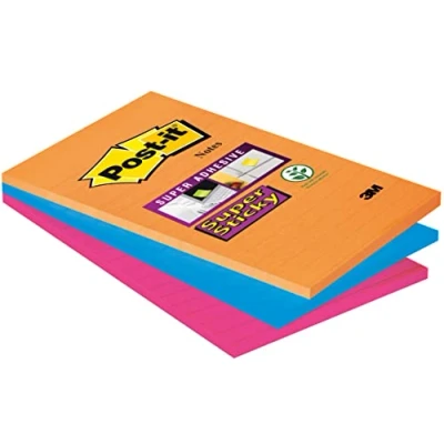 Bild av Post it Super klibbig anteckningsblock, Bangkok färgkollektion, 101 x 152 mm (paket med 3), 696046