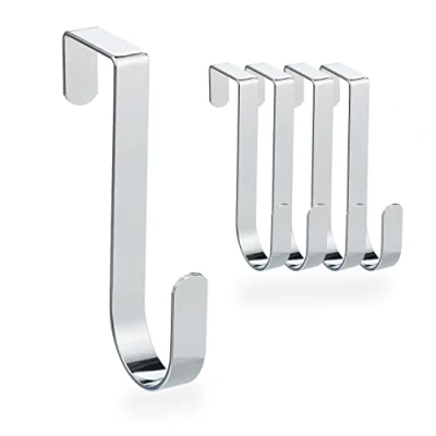 Bild av Relaxdays Dörrkrokar set om 5, för dörrar utan veck upp till 4 cm, dörrhängare hall och badrum, klädkrokar 12 cm lång, silver