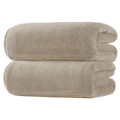 Bild av POLYTE plysch mikrofiber överdimensionerad snabbtorkande luddfri badhandduk, 76 x 152 cm, paket med 2 (beige, korallfleece)