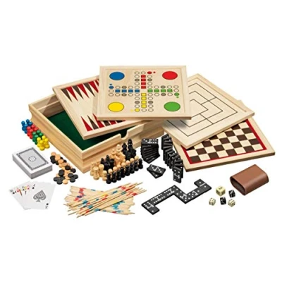 Bild av Philos Wooden Game Compendium 8 in 1 Games Set 23cm Chess, Backgammon, Draughts, Nine Men&#039;s Morris, Ludo, Pick up Sticks, Dominoes, Playing Cards for kids and adults