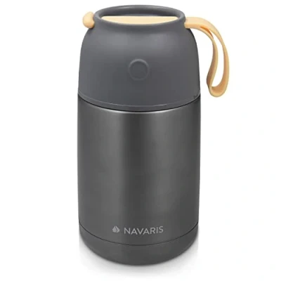 Bild av Navaris 650 ml termobehållare för mat rostfritt stål varmhållningsbox soppmat babygröt isoleringsbehållare läckagesäker termomugg grå
