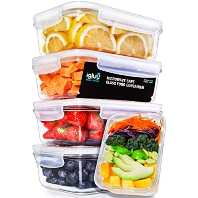 Bild av Igluu Matlåda i glas med transparent, ång ventilationslock BPA fri plast Säker att använda mikrovågsugn, diskmaskin och ugn [5 pack + 1 reserv lock]
