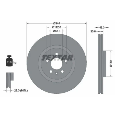 Bild av TEXTAR PRO 92143903 Disque de frein 345 30 05/06 112 ventilé l&#039;intérieur revêtu sans boulon fix roue, moyeu roue AUDI: A4 B7 Avant