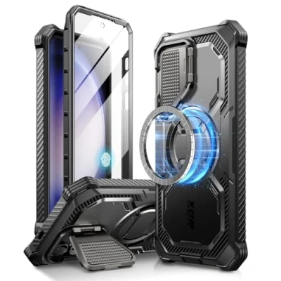 Bild av i Blason Armorbox Fodral för Samsung Galaxy S24 5G 2024, med Kamerahölje som Fungerar ett Stativ, Robust Helkroppsfodral Inbyggt Skärmskydd (Svart)