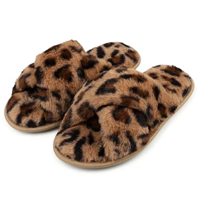 Bild av riemot fluffiga damtofflor, Leopardtryck, 40/41 EU