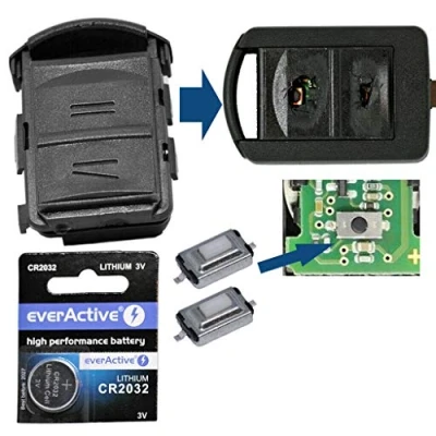 Bild av Reparationssats hölje fjärrnyckel fjärrkontroll bilnyckel 2 x mikroknapp 1 CR2032 batteri kompatibel med Opel Corsa C 00 06 Meriva A 03 10 Tigra B 04 09 Combo 01 11