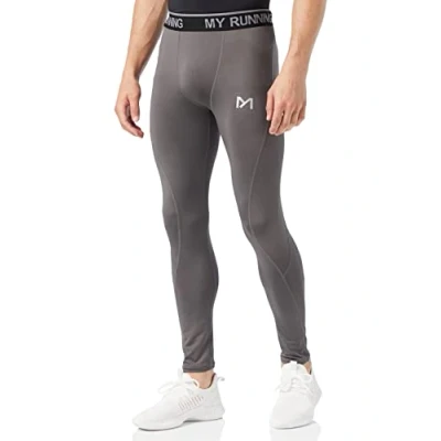 Bild av MEETYOO Herr leggings, sport kompression tights snabbtorkande baslager botten träningsbyxor för löpning cykling träning gym, Grått 1, L