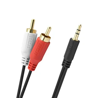 Bild av RCA Stereoanslutningskabel (ljudkabel, kontakt till hane, 3,5 mm 2 x cinch, störningsljudsanslutning, toppskärmning) 0,5 meter kabel svart