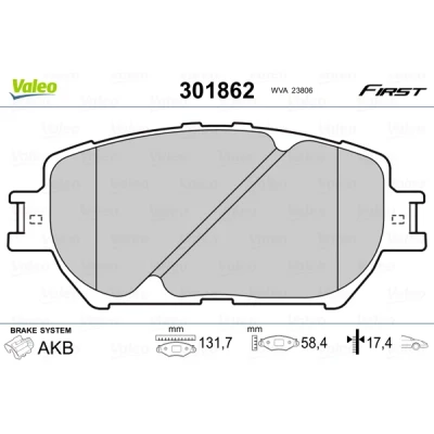 Bild av VALEO 301862 Jeu de plaquettes frein FIRST Essieu avant contact signal d&#039;usure exclu sans tôle anti bruit TOYOTA: Camry VI Berline