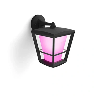 Bild av Philips Hue Econic svart, nedvinklad: vägglampa, LED modul, White and Color, Zigbee, IP44, trådlös, kompatibel med Amazon Alexa (Echo Dot), Google Home Assistant (Google Mini, Home) och Siri (Apple Homepod)