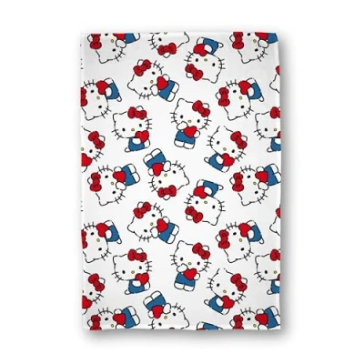 Bild av Hello Kitty officiellt licensierad fleecefilt hjärteldsdesign supermjuk varm filt perfekt för tonårssovrum, camping och övernattningar Storlek 100 x 150 cm Vit