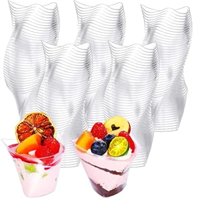 Bild av KAHEIGN 50 st mini dessertglas, 150 ml runda dessertglas i plast parfait aptitretare plastglas återanvändbart serveringsglas för dessert, pudding, mousse, fest (8,9 x 7,6 cm)