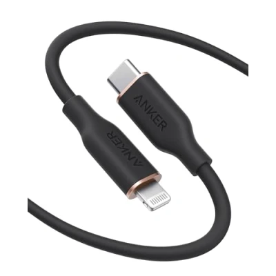 Bild av Anker PowerLine III Flow, USB C till Lightning laddningskabel PD, kompatibel med iPhone 16/15/14/13 Pro Max, AirPods Pro, 180 cm, MFi certifierad, Silica Gel (i Midnight Black)
