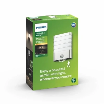 Bild av Philips Raccoon Vägglykta för Utomhusbruk med rörelsesensor(IR), Rostfritt Stål, 1x4W, 2700 Kelvin, 25 000 timmar, Ej Dimbar, Ljuskälla ingår