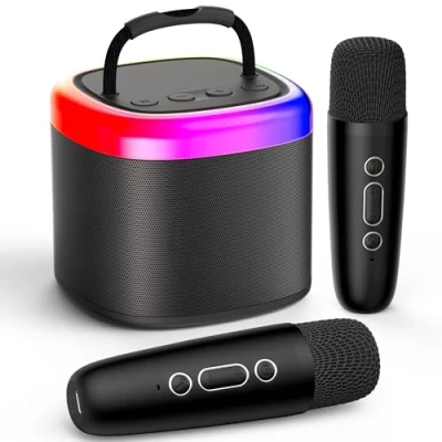 Bild av JYX Karaokemaskin för barn och vuxna, minikaraokesystem med mikrofoner, Bluetooth karaokehögtalare hemmafest, present till bröllop, jul, leksak flickor pojkar