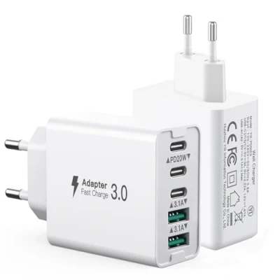 Bild av [2 pack] USB C laddare, 50W multi laddningsstation 3 + 2 QC, PD snabbladdare, väggladdare typ laddningskontakt, kompatibel med iPhone 12/13/14/15/Samsung S24/S23/S22/Xiaomi