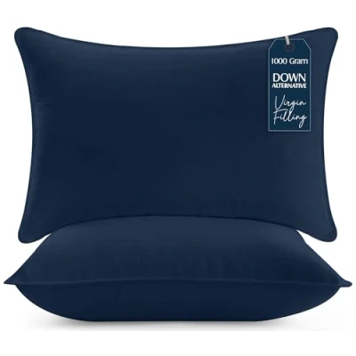 Bild av Utopia Bedding Kuddar (Set med 2), 50 x 70 cm Sängkuddar, Lyxiga Plyschsovkuddar för Rygg, Mage och Sidosovare (Marinblått)