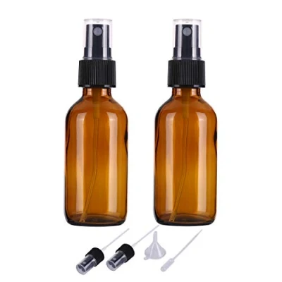 Bild av Alifeia Tomma bärnstensfärgade sprayflaskor i glas för eteriska oljor, små påfyllningsbara resor, hemmagjorda rengöringsmedel och aromaterapi med fin spraydispenser, 60 ml (2 pack)