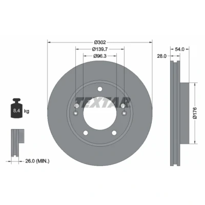 Bild av TEXTAR 92147300 Disque de frein 302 28 05/07 139,7 ventilé l&#039;intérieur sans boulon fix roue, moyeu roue KIA: SORENTO 1
