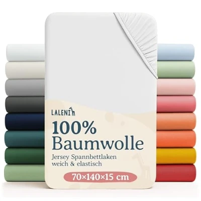 Bild av Laleni Jersey Underlakan 60/70 x 120/140 cm babysäng set om 2 OEKO TEX certifierat lakan 70x140 barnsängkläder 100% bomull 60x120 baby i vitt