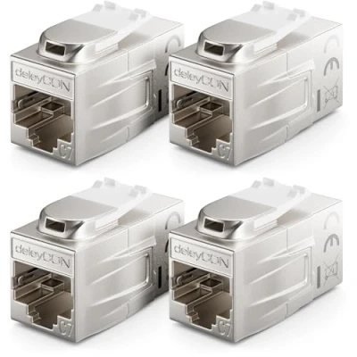 Bild av deleyCON 4 Stycke CAT 7 Koppling Keystone Metall 2x RJ45 uttag Kontakt för Patchkabel 600 MHz 10 Gbps LAN DSL Ethernet och Användbar som Silver