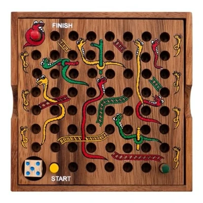 Bild av Engelhart jeu du serpent et échelle dans un coffret en bois de voyage 4 ans plus 2 à joueurs 13,5 x 3,5 cm