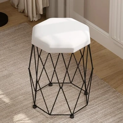 Bild av WOLTU Sminkpall, sminkstol, låg pall, sammet sits och metallram, 30 x 44,5 cm, för sovrum, vardagsrum, hall, svartvit, MB6111wsz
