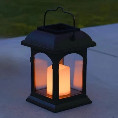 Bild av utomhus dekorativ solcellslykta med vattentät LED flimrande ljuseffekt 15 cm höjd, perfekt för en solcell eller matt svart hängande lykta