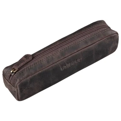Bild av STILORD &quot;Preston&quot; fodral av läder pennfodral vintage läderfodral pennrulle retro relief roll kvinnor män lata äkta läder, Mörkbrun, Medium, väskorganiserare
