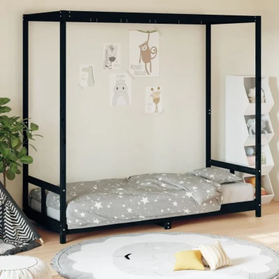 Bild av vidaXL Sängram för barnsäng svart 80x200 cm massiv furu
