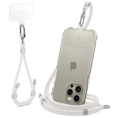 Bild av Spigen Universal Handykette Set med ConTag Smartphones Kette Kompatibel iPhone 15 14 Pro Max, Galaxy S24, Xiaomi, Pixel Lanyard Strap Handyband Perl White