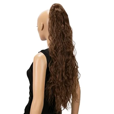 Bild av CAISHA 70 cm Extra Lång Voluminös Vågig Klämma I Hårstycket Flätad Hästsvans Värmebeständig Syntetfiber Brun H717