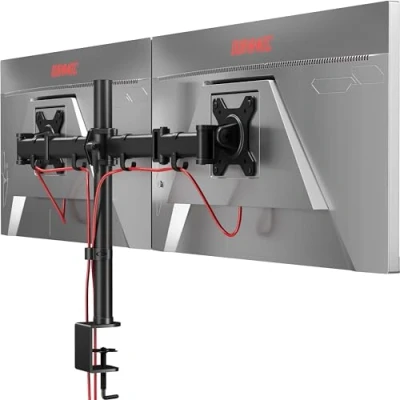 Bild av Duronic DM252 BK Arm för 2 datorskärmar dubbelt PC skärmsfäste skrivbord VESA 75 100 justerbar höjd roterande lutning, vridbar universell kompatibilitet